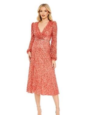 NWT Mac duggal Coral Midi Sequin Cocktail Dress Size 6 5588